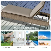 Outsunny Patio Chaise Lounge Chair Outdoor Rattan Furniture w/ Padded Cushion All Weather Recliner 5-Position Adjustable for Garden Poolside Balcony Cream(m-6)