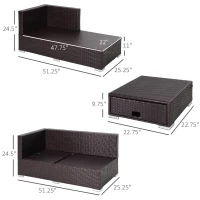 Outsunny 3 Pieces Adjustable Seat Rattan Wicker Sofa Steel Frame Furniture Set Sleeping Couch Bed Lounge w/ Storage Function Coffee Table, Navy Blue(m-3)