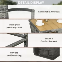 Outsunny 3 Pieces Patio Bar Set, Wicker Bistro Set, PE Rattan Bar Table and Chairs with Soft Padded Cushions, Storage Shelf, Wood Grain Plastic Top, Mixed Gray(m-6)