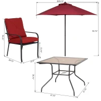 Outsunny 6pcs Sling Folding Patio Dining Set Stacking Chairs Outdoor Furniture Red(m-3)