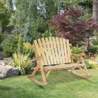 Outsunny Wooden Adirondack Rocking Chair, Outdoor Rustic Double Rocking Chair with Slatted Design for 2 Persons, Suit for Garden, Balcony, Porch, Natural(m-1)