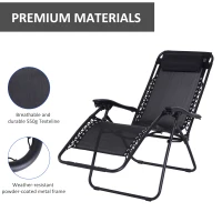 Outsunny Zero Gravity Lounger Adjustable Patio Lounge Chair Foldable Reclining Seat Outdoor Garden Portable Recliner Black(m-6)