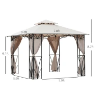 Outsunny 10’x10’ Gazebo Canopy Garden Shade Outdoor Waterproof Patio Awning Proof with Metal Frame and Curtains(m-3)