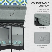 Outsunny Wicker Patio Furniture, Outdoor PE Rattan Sofa Set with Retractable Canopy Pergola, Shade Shelter for Deck, Pool, Garden, Terrace, Grey(m-5)