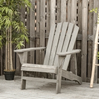 Outsunny Wood Adirondack Chair, Outdoor Patio Muskoka Chair with Slatted Design for Deck, Garden, Backyard, Fire Pit, Light Grey