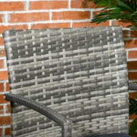 Outsunny 3 Pieces Patio Bar Set, Wicker Bistro Set, PE Rattan Bar Table and Chairs with Soft Padded Cushions, Storage Shelf, Wood Grain Plastic Top, Mixed Gray(m-7)