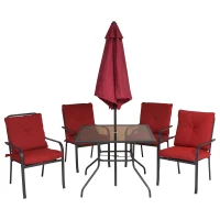 Outsunny 6pcs Sling Folding Patio Dining Set Stacking Chairs Outdoor Furniture Red(m-6)