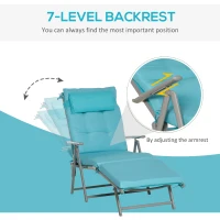 Outsunny Outdoor Folding Chaise Lounge Chair Recliner with Portable Design, Adjustable Backrest, Cushion and Headrest, Blue(m-4)