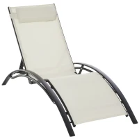 Outsunny Patio Lounge Chair, Aluminum Reclining Outdoor Tanning Chair with 5-Level Adjustable Backrest, Head Pillow and Breathable Mesh Fabric, for Pool, Deck, Garden, Beige(m-2)