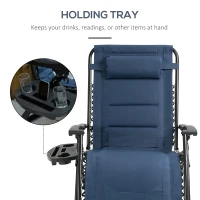 Outsunny Zero Gravity Lounger Chair, Padded Folding Reclining Patio Chair with Cup Holder, Detachable Headrest, Extra Wide Seat, 400 LBS Capacity for Pool, Camping, Blue(m-5)
