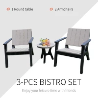 Outsunny 3 Pieces Garden Coffee Set Outdoor Bistro Set with 1 Round Table and 2 Armchairs Patio, PP, Light Coffee, Black(m-4)