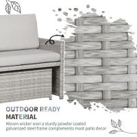 Outsunny 5 Pieces Wicker Patio Dining Set Outdoor Furniture Set with Removable Cushions, Glass Top Dining Table, Loveseats and Ottomans, Rattan Conversation Set for Garden, Grey(m-6)