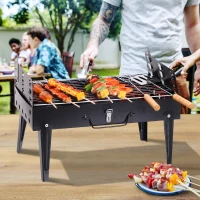 Outsunny Folding Table Top Charcoal Grill Portable BBQ Grill Camping Picnic Cooker Outdoor Easy Carrying Barbecue Smoker w/ Tools(m-1)