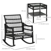 Outsunny 3 Pieces Outdoor PE Rattan Rocker Chair Set, Rocking Chair with Tempered Glass Table Top,25"x26"x28", Orange(m-3)