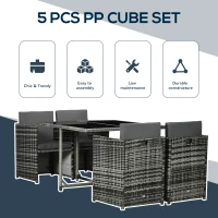 Outsunny 5 Pieces Wicker Patio Dining Set Outdoor Furniture Set with Removable Cushions, Glass Top Dining Table, PE Rattan Conversation Set for Garden Poolside Backyard, Grey(m-4)