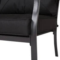 Outsunny 4pc Garden Conversation Set Outdoor Sofa Set Metal Frame w/ Foam Cushions Loveseat 2 Arm Chairs and Glass Top Tea Table Black(m-7)