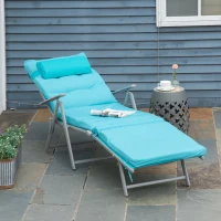Outsunny Outdoor Folding Chaise Lounge Chair Recliner with Portable Design, Adjustable Backrest, Cushion and Headrest, Blue(m-1)