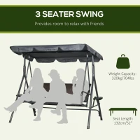 Outsunny 3-Seat Patio Swing Chair, Outdoor Canopy Swing Glider with Adjustable Shade, Rattan Seat and Steel Frame, for Porch, Garden, Poolside, Dark Grey(m-4)