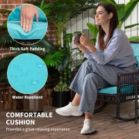 Outsunny 3 Pieces Outdoor PE Rattan Rocker Chair Set, Rocking Chair with Tempered Glass Table Top,25"x26"x28", Turquoise Green(m-6)