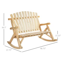 Outsunny Wooden Adirondack Rocking Chair, Outdoor Rustic Double Rocking Chair with Slatted Design for 2 Persons, Suit for Garden, Balcony, Porch, Natural(m-3)