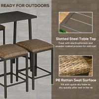 Outsunny 5 Pieces Patio Bar Set with 4 Stools, Outdoor Furniture Set for with Rattan Seat, Slatted Steel Table Top for Garden, Balcony, Backyard, Brown(m-5)