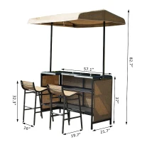 Outsunny 3 Piece Outdoor Bar Table and Stool Set with Canopy Garden Patio Furniture Beige(m-3)