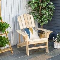 Outsunny Wood Adirondack Chair, Outdoor Patio Muskoka Chair with Slatted Design for Deck, Garden, Backyard, Fire Pit, Natural