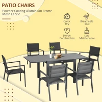 Outsunny 7 Pieces Patio Dining Set for 6, Aluminum Expandable Outdoor Table, Stackable High Back Chair, Mesh Fabric Seats, Dark Gray(m-6)