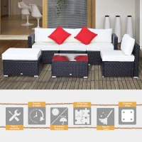 Outsunny 6 Piece Outdoor Patio PE Rattan Wicker Sectional Sofa Deluxe Furniture Set Black(m-4)