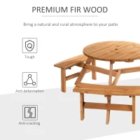 Outsunny 6 Person Round Picnic Table Bench Set with Umbrella Hole, Wood Patio Table with 3 Built-in Benches for Garden, Deck, Backyard, Brown(m-5)