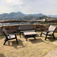 Outsunny 4 Piece Garden Furniture Set Patio Conversation Set 2-Seater Sofa 2 Single Chair Coffee Table with Storage Shelf for Lawn Backyard Poolside(m-7)