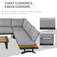 Outsunny 4 Piece Patio Conversation Set Include 2 Loveseat 1 Corner Sofa 1 Coffee Table Cushion Pillow Aluminum Framed Sectional Garden Furniture for Garden Backyard Poolside(m-5)