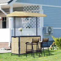 Outsunny 3 Piece Outdoor Bar Table and Stool Set with Canopy Garden Patio Furniture Beige(m-1)