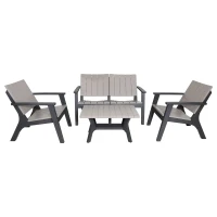 Outsunny 4 Piece Garden Furniture Set Patio Conversation Set 2-Seater Sofa 2 Single Chair Coffee Table with Storage Shelf for Lawn Backyard Poolside(m-8)