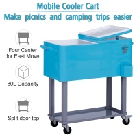 Outsunny 80 Quart Rolling Cooler Cart Portable Patio Ice Beer Beverage Cooling Bin with Bottle Opener, Catch Tray and Drain Plug Light Blue(m-5)