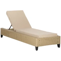 Outsunny Patio Chaise Lounge Chair Outdoor Rattan Furniture w/ Padded Cushion All Weather Recliner 5-Position Adjustable for Garden Poolside Balcony Cream(m-2)