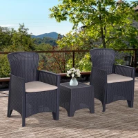 Outsunny 3pc Wicker Style Sofa Set Rattan Conversation Chat Table Chair All Weather Outdoor Furniture Garden Coffee Set w/ Cushion(m-1)
