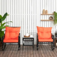 Outsunny 3 Pieces Outdoor PE Rattan Rocker Chair Set, Rocking Chair with Tempered Glass Table Top,25"x26"x28", Orange(m-1)