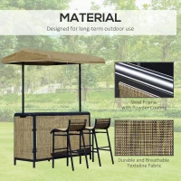 Outsunny 3 Piece Outdoor Bar Table and Stool Set with Canopy Garden Patio Furniture Beige(m-7)