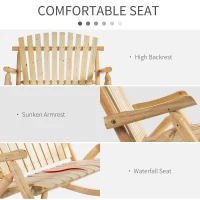 Outsunny Wooden Adirondack Rocking Chair, Outdoor Rustic Double Rocking Chair with Slatted Design for 2 Persons, Suit for Garden, Balcony, Porch, Natural(m-5)