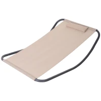 Outsunny Texteline Rocking Sun Lounger Garden Swing Hammock Bed with Steel Stand and Pillow for Patio Deck Beach and Pool Beige(m-2)