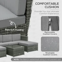 Outsunny 7pcs Wicker Rattan Sectional Set Outdoor Patio Sofa Table Footstools Set Garden Furniture with Cushions, Grey(m-5)