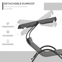 Outsunny Outdoor Patio Chaise Lounge Chair, Patio Sun Lounger w/ Sunshade Roof, for Two People with Wheels and Breathable Sling Mesh Bed, Pillows, Dark Gray(m-4)
