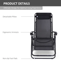 Outsunny Zero Gravity Lounger Adjustable Patio Lounge Chair Foldable Reclining Seat Outdoor Garden Portable Recliner Black(m-7)