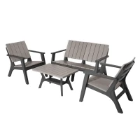 Outsunny 4 Piece Garden Furniture Set Patio Conversation Set 2-Seater Sofa 2 Single Chair Coffee Table with Storage Shelf for Lawn Backyard Poolside(m-2)