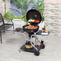 Outsunny Portable Charcoal Kettle Grill Outdoor Barbecue Trolley BBQ Heat Smoker Grilling with Free Standing(m-1)