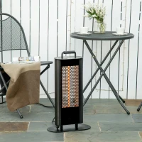 Outsunny Electric Patio Heater with Ultra-low Glare and 6 Heat Settings, 1200W Aluminium Alloy Freestanding Infrared Heater with Infrared Remote Control, Black(m-10)