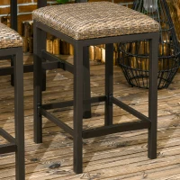 Outsunny 5 Pieces Patio Bar Set with 4 Stools, Outdoor Furniture Set for with Rattan Seat, Slatted Steel Table Top for Garden, Balcony, Backyard, Brown(m-8)