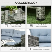 Outsunny 3 Piece Outdoor Patio Furniture Set with Loveseat Sofa, Chaise Lounge, Tempered Glass Table and Cushions, Sectional Wicker Rattan conversation Set for Backyard, Grey(m-6)