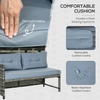 Outsunny 3 Piece Outdoor Patio Furniture Set with Loveseat Sofa, Chaise Lounge, Tempered Glass Table and Cushions, Sectional Wicker Rattan conversation Set for Backyard, Grey(m-5)